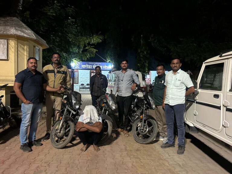 मोटार सायकल चोरीचे प्रमाणे वाढले – आरोपीतास स्थानिक गुन्हे शाखेने, केला धुळे जिल्ह्यातुन जेरबंद…..  ३ मोटार सायकल  चोरी केल्याची कबुली
